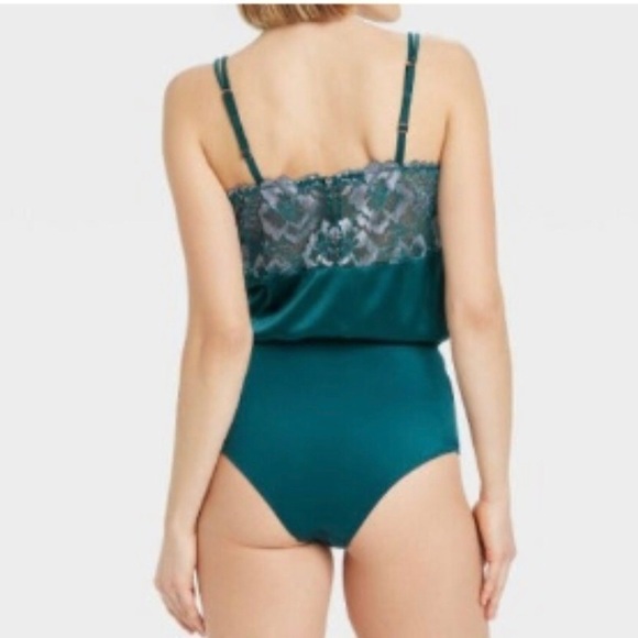 Auden Women's Square Neck Bodysuit Floral Laca Teal Size S - Picture 5 of 16